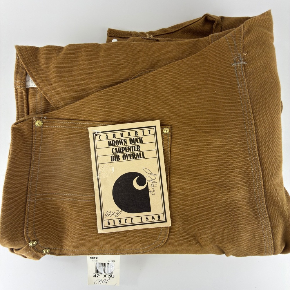 Carhartt Double Knee Carpenter Bib Overalls Nail Apron Mens 42x30 66FB NWT USA